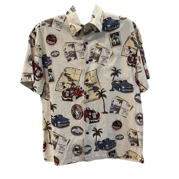 Vintage Big Dogs Linen All Over Print Button Down Shirt Small/Medium Travel Y2K - Picture 1 of 11